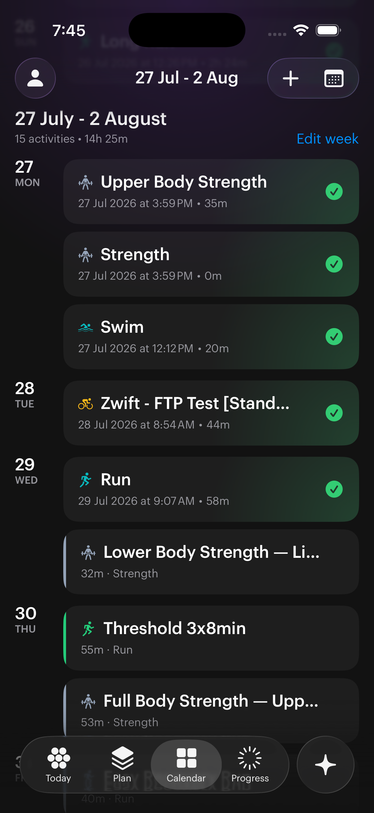 Taper training calendar